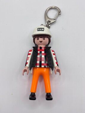 Vintage Playmobil Construction worker key chain 1990 Rare P&M branding on helmet
